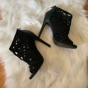 Black Peep Toe Caged Booties